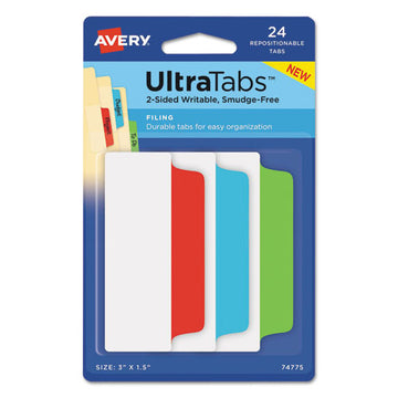 Avery® Ultra Tabs Repositionable Wide Tabs, 1-3-cut Tabs, Assorted Primary Colors, 3" Wide, 24-pack freeshipping - TVN Wholesale